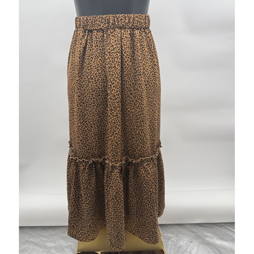 Women's Leopard Print Midi Skirt Elastic Waist Size 0XL - Picture 2 of 8